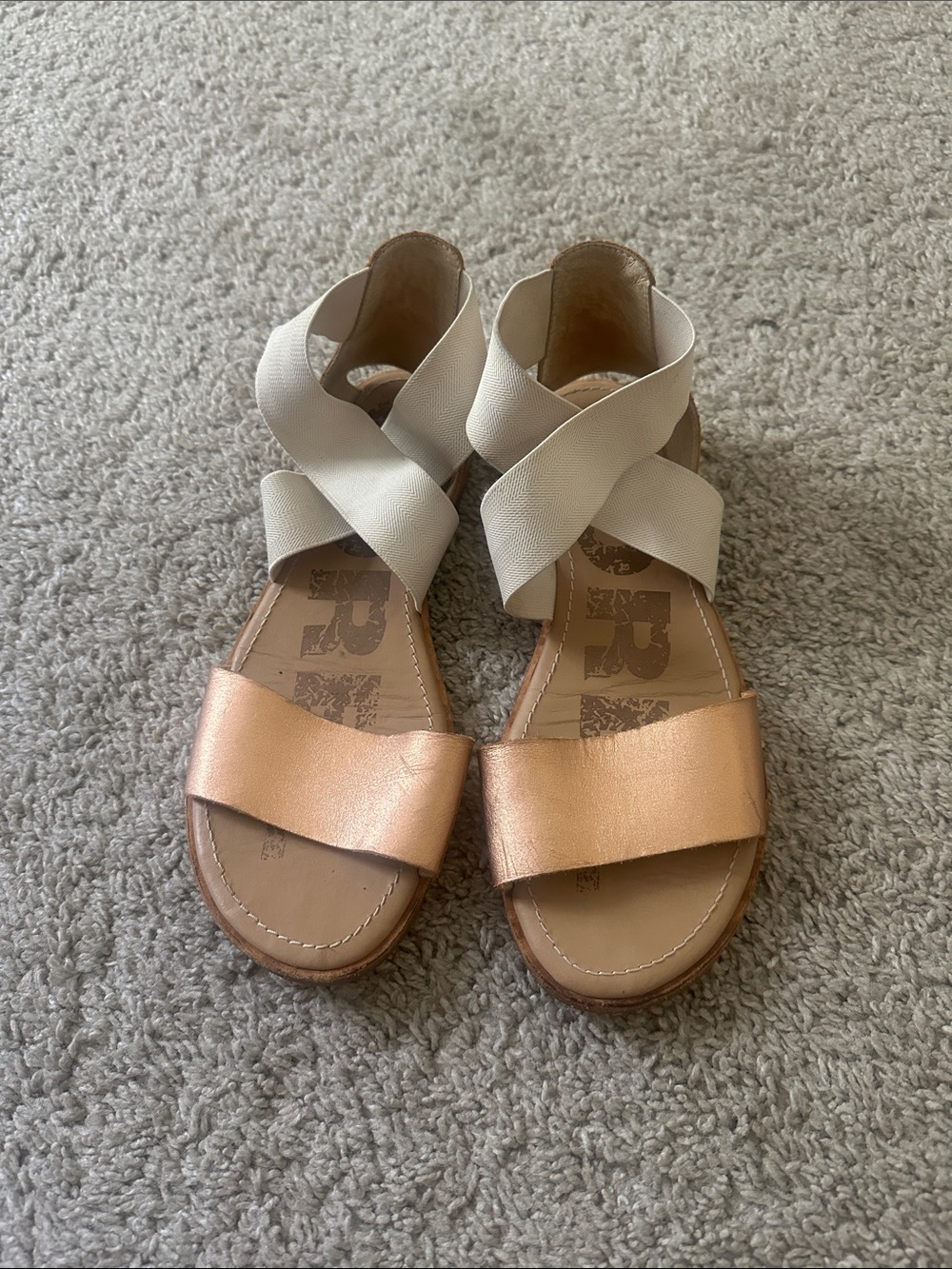 Sorel Metallic Rose Gold & Cream Crisscross Sandals